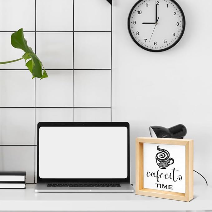 Funny Office Coffee Desk Decor - Funny Office Gift Ideas for Coworker - Double-sided Cafecito Time Wood Box Sign for Farmhouse Home Office Desk Shelf Decor