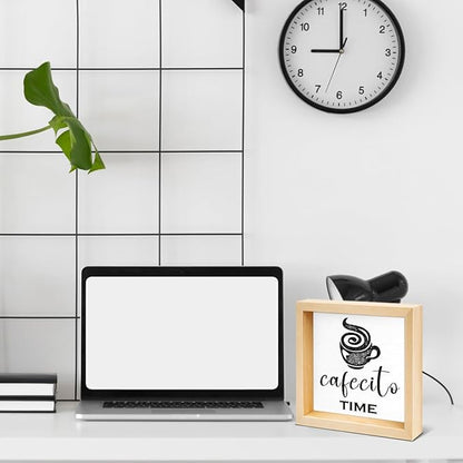 Funny Office Coffee Desk Decor - Funny Office Gift Ideas for Coworker - Double-sided Cafecito Time Wood Box Sign for Farmhouse Home Office Desk Shelf Decor
