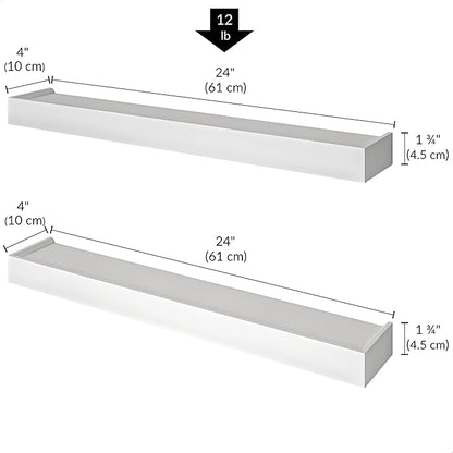 Ballucci Modern Floating Shelves 24", Set of 2 Wood Wall Mount Ledges for Nursery, Living Room, Bathroom, Kitchen, Office, White