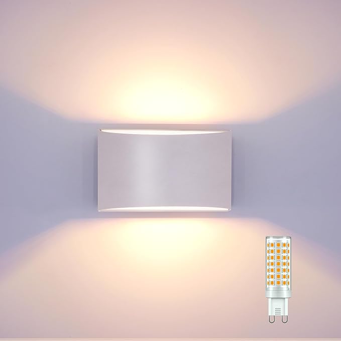 KICAAO Modern LED Wall Sconce,Warm White 3000K,Hardwired Indoor Outdoor Wall Lights Set of 2 Up and Down Wall Mount Light for Living Room Bedroom Hallway Corridor Conservatory(with G9 Bulbs) (White)