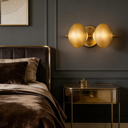 Modern Gold 2 Llight Mushroom Wall Sconces, Globe Spherical Wall Lamp, Mid Century Small Brass Vanity Single Ball Lights Fixture, Contemporary Milk Glass Wall Mounted Lamp for Bedroom Bathroom Hallway