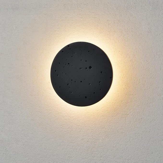 Black Wall Sconce Indoor,Hallway Sconces Wall Lighting Round,Led Cement Wall Lamp Hardwired,Minimalist Wall Mount Light Flat Design,Modern Sconces Lighting for Bedroom,Living Room,12w 3000k,Warm White