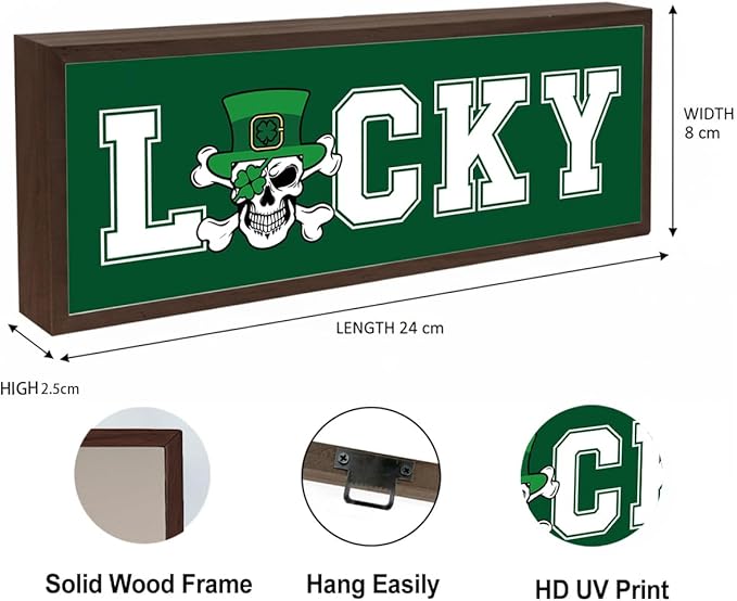 St. Patrick's Day Decor Signs, Leprechaun Hat Sign, Skeleton Man Irish Decoration, Rustic Tabletop Decors, St. Patrick's Day Decor for Home Office Cafe Shop Coffee Bar, 9.5x3.1x1 inches
