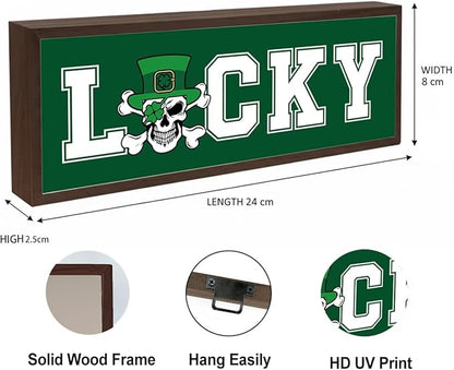 St. Patrick's Day Decor Signs, Leprechaun Hat Sign, Skeleton Man Irish Decoration, Rustic Tabletop Decors, St. Patrick's Day Decor for Home Office Cafe Shop Coffee Bar, 9.5x3.1x1 inches