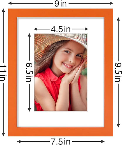 Vittanly 8x10 Picture Frames Set of 9, Shatter Resistant Plexiglass, Display 5x7 Pictures with Mat or 8x10 without Mat, Photo Frames for Wall or Tabletop, Engineered Wood, Orange