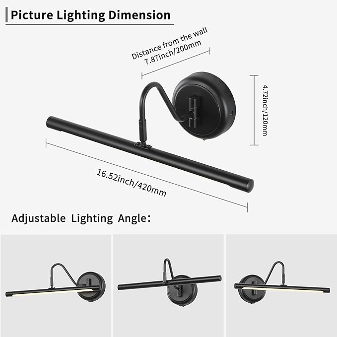 JOOSENLUX Modern Wall Lights Battery Operated Black Wireless Picture Lights for Wall 16.5