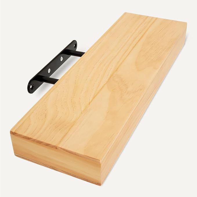 Amazon Basics Wood Floating Wall Shelves, 3-Pack, Pine, 15.8