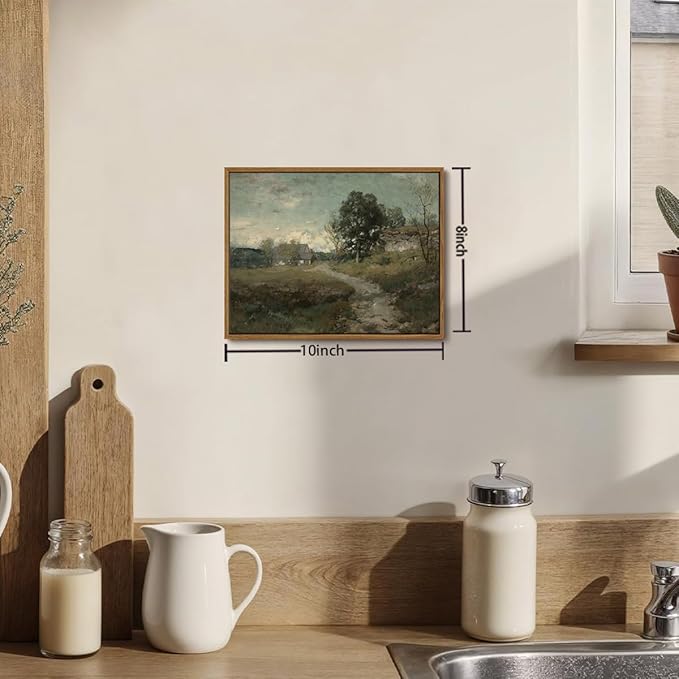 OIQArtOIQ Framed Vintage Landscape Wall Art French Country Cottage Natural Scenery Oil Painting Canvas Prints Farmhouse Decor Aesthetic Pictures for Kitchen Bedroom Living Room Bathroom