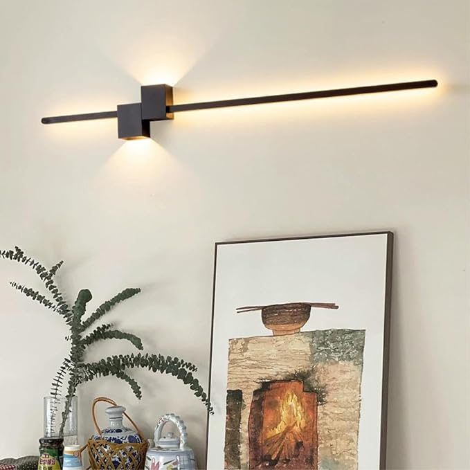 Linear Wall Light Fixture, 36" Hardwired Black LED Strip Wall Sconce, Nordic Minimalist Wall-Mounted Lamp for Living Room, Bedroom, Hallway