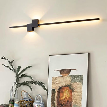 36-Inch LED Linear Wall Sconce, Hardwired Black Wall Light Fixture, Nordic Minimalist White and Gold Finish for Bedroom, Kitchen, Bedside