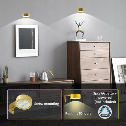 Battery Picture Light 3Pack Gold,Wireless Painting Light with Remote,3 Lighting&Dimmable,Wall Art for Painting Accent Light &Timer for Pictures Frames Gallery Potrait Magnetic