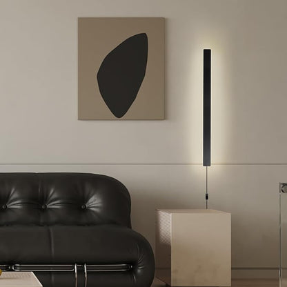 Modern Plug in Wall Lights, 31.4 inch Frosted Black LED Long Wall Sconce, 16W Warm White 3000K Acrylic Indoor Wall lamp,with 59" Plug Cable for Bedroom, Living Room, Hallway
