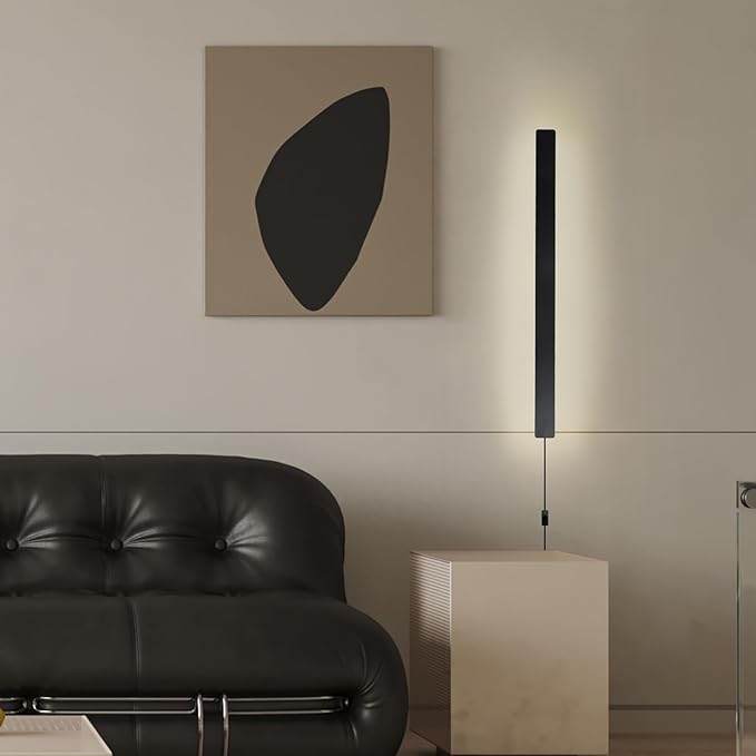 Modern Plug in Wall Lights, 31.4 inch Frosted Black LED Long Wall Sconce, 16W Warm White 3000K Acrylic Indoor Wall lamp,with 59