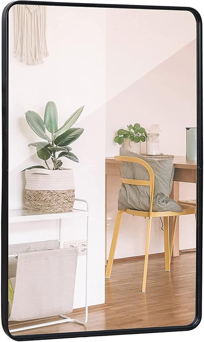 Super Deal 24x36 Inch Black Wall Mirror for Bathroom, Stainless Steel Metal Frame with Rounded Corner, Rectangular Bathroom Entryways Decor Vanity Mirrors Wall Mounted