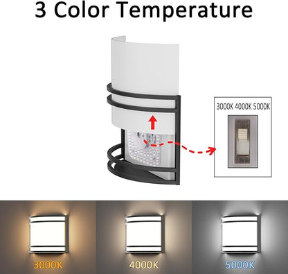 15W LED Indoor Wall Sconce, 3000K/4000K/5000K Color Temperature, Dimmable Modern Indoor Wall Mount Half Cylinder Light Fixture for Hallway Bedroom, Matt Black