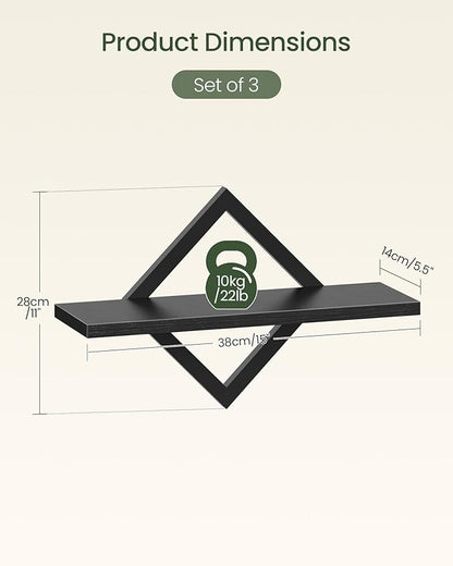 Floating Shelves for Wall, Set of 3 Wall Mounted Storage Shelves for Living Room, Bedroom, Kitchen, Bathroom, Black TBJ03P3BB