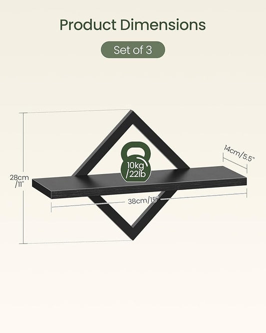Floating Shelves for Wall, Set of 3 Wall Mounted Storage Shelves for Living Room, Bedroom, Kitchen, Bathroom, Black TBJ03P3BB
