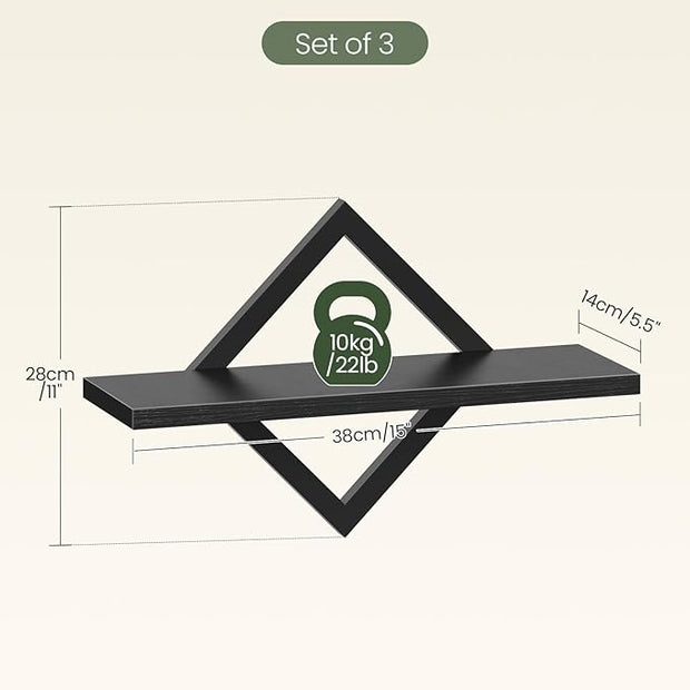 Floating Shelves for Wall, Set of 3 Wall Mounted Storage Shelves for Living Room, Bedroom, Kitchen, Bathroom, Black TBJ03P3BB