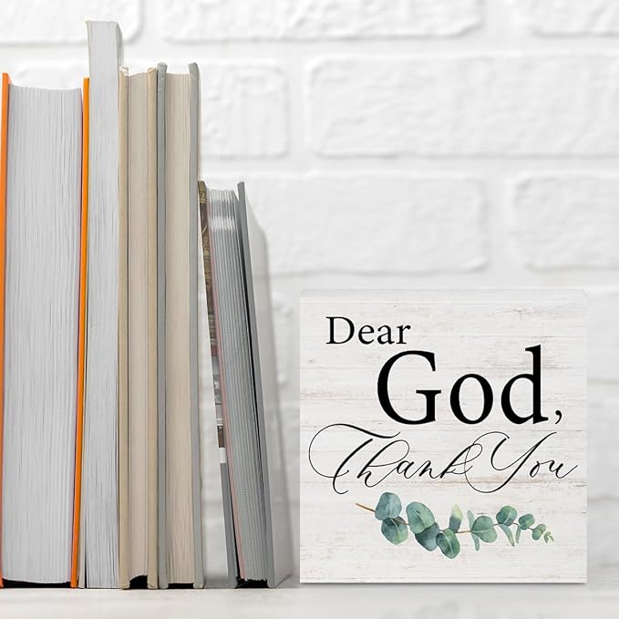 Thank You God Gifts for Women Men, Dear God Thank You, Religious Rustic Wood Box Sign, Christian Gifts for Friends Family, Shelf Living Room Table Decor, Boho Office Decorative Signs for Home Office