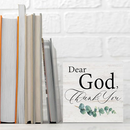 Thank You God Gifts for Women Men, Dear God Thank You, Religious Rustic Wood Box Sign, Christian Gifts for Friends Family, Shelf Living Room Table Decor, Boho Office Decorative Signs for Home Office