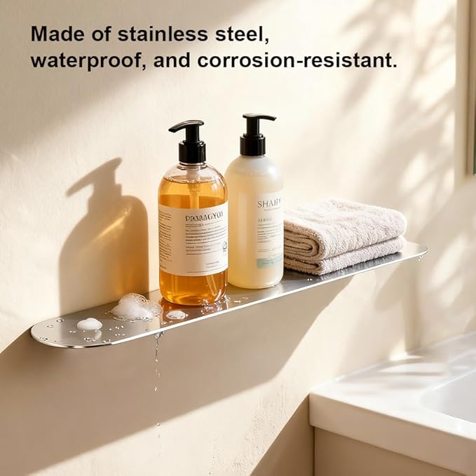 304 Stainless Steel Shelf Bathroom Shower Floating Shelves Wall Mounted Shower Caddy Basket Shelf Storage Organizer Shelves for Bathroom, Kitchen, Silver,19.7 Inch/ 50 cm
