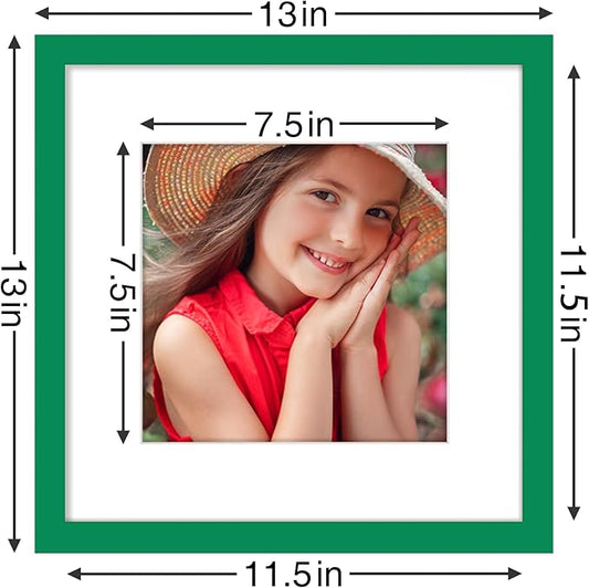 Vittanly 12x12 Picture Frames Set of 9, Shatter Resistant Plexiglass, Display 8x8 Pictures with Mat or 12x12 without Mat, Photo Frames for Wall Mount, Engineered Wood, Green