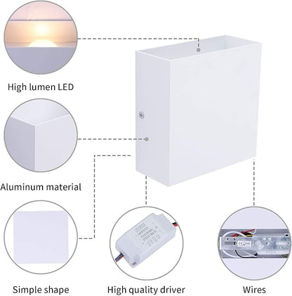 Lightess Modern Wall Sconce Mini 10W White Hardwired, Set of 2 Up Down Wall Mount Lights Indoor Mini Metal LED Wall Lamp for Living Room Bedroom Hallway Decor, Warm White, O1181TP