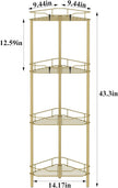 4 Tier Floor Standing Corner Shower Caddy Organizer Shelf with Hooks, Bathroom Shelves Stand Rack, Gold