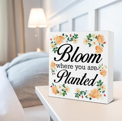 Spring Decor - Spring Decorations for Home - Bloom Where You Are Planted Wood Sign Home Desk Table Shelf Tabletop Decor 5×5 Inches