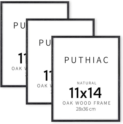 puthiac Picture Frame, Black Oak Wood, 11 x 14 inches, 3 Pack - Minimalist Wall Art Decor, Picture and Prints