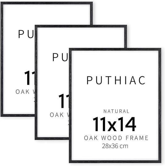 puthiac Picture Frame, Black Oak Wood, 11 x 14 inches, 3 Pack - Minimalist Wall Art Decor, Picture and Prints