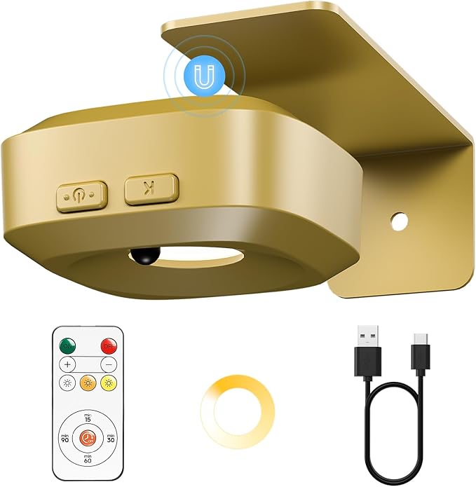 Picture Lights for Wall, Rechargeable Magnetic Poster Lights with 3 Color Temperatures, Dimmable Timer Painting Decor Light for Art Display, Frame (Gold, 1 Pack)