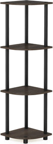 Furinno TURN-N-TUBE Corner Shelf, 4-Tier Corner Bookshelf, Display Storage Shelves with Open Shelves, for Organization and Storage, Living Room, Home Office, Garage, Dark Brown Grain