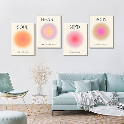Framed Art Angel Halo Aesthetics Poster Set of 4 Pieces Colorful Aura Gradient Canvas Wall Art Spirit Soul Quote Print Painting Danish Pastel Bedroom Bathroom Yoga Wall Decor Gift for Lovers 12x16