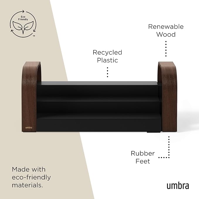 Umbra Bellwood Three-Tier Spice Shelf, Expandable Design Made of Durable Plastic and Wood, Black/Walnut