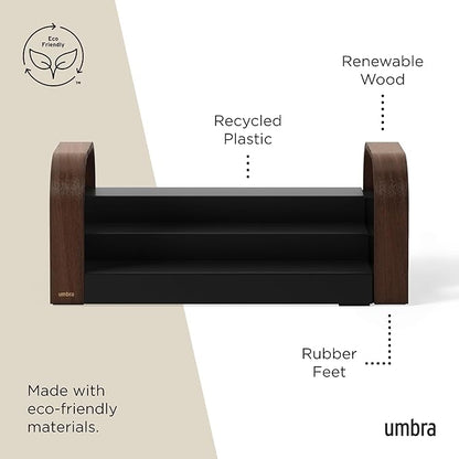 Umbra Bellwood Three-Tier Spice Shelf, Expandable Design Made of Durable Plastic and Wood, Black/Walnut