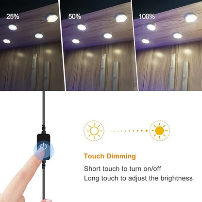 YGS-Tech LED Under Cabinet Lighting Kit, 1020 Lumens LED Puck Light, 5000K Daylight White, CRI90+, Touch Dimming, Silver Trim All Accessories Included, for Kitchen, Closet Lights, Safe Light, 3-Pack