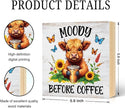 Moody Before Coffee Western Country Wood Block Plaque Box Sign for Home Living Room Coffee House Bar Shelf Table Office Decoration, Funny Highland Home Decor Gifts for Family Friends
