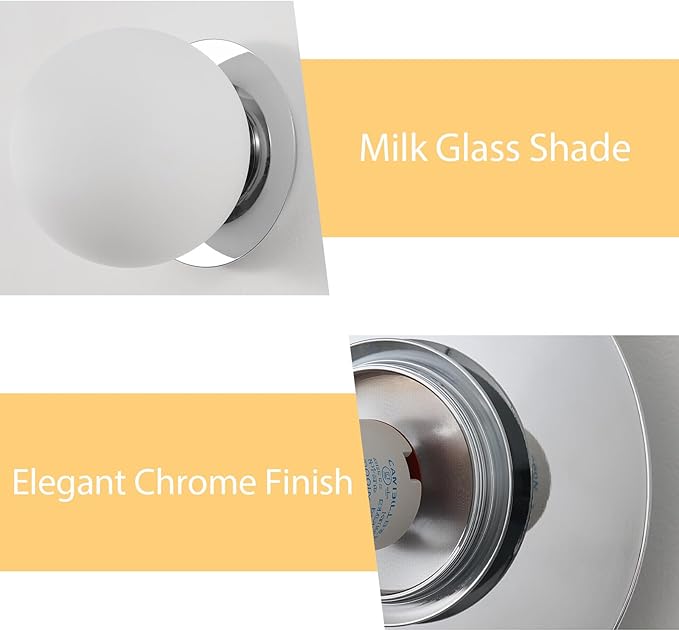 Modern Glass Globe Wall Sconce: Chrome Single Light with Milk Glass Shade - Minimalist Spherical Vanity Sconces over Mirror - Contemporary Ball Wall Lights Fixtures for Entryway Bulb Not Included