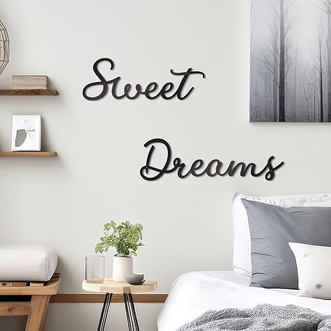 Zzbakress Sweet Dreams Wall Decor Metal Wall Art Large Modern Living Room Farmhouse Sign for Bedroom Black Metal Wall Art for Office and Home Wall Decor (Black, Elegant)