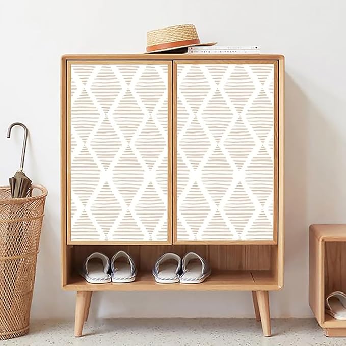 Modern White and Beige Peel and Stick Wallpaper 17.7"x80" Stripe Removable Wallpaper Vinyl Waterproof Contact Paper Shelf Paper Drawer Liner Roll for Bedroom Living Room.Neutral