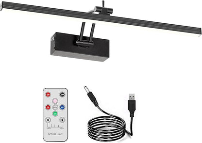 Battery Picture Light, 5200mAh Rechargeable Picture Lights with Remote Timer & Dimmable, CRI95+ 16" Adjustable Art Light for Paintings Display, Frame, Gallery, Wall Art Accent Light, Black