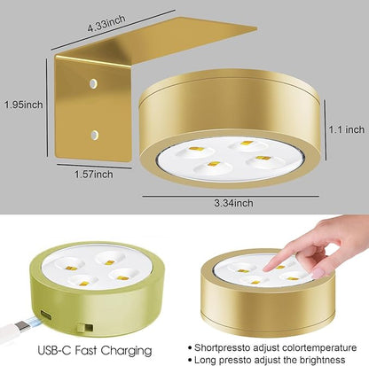 Picture Lights for Wall, 3 Lighting Modes Magnetic Art Display Light,Rechargeable Battery Operated Led Painting Light with Remote Control Dimmable & Timer,3Pack Gold