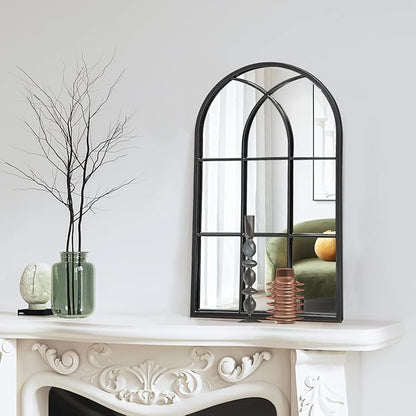 OGCAU Wall Mounted Mirror, 24"x42" Arched Wall Mirror, Arched Window Shaped Farmhouse Style with Iron Frame, Paneled Wall Decor for Bedroom, Entryway, Living Room (Black)