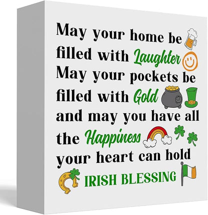 St Patricks Day Decor Irish Blessing Decorations Laughter Gold Happiness Rustic Wood Sign Home Tabletop Shelf Desk Decor St Patrick's Day Decorations 5 X 5 Inches