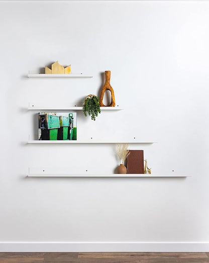 Infinite Design 60" Metal Floating Wall Shelf | Modern White Powder-Coated Steel Ledge, Made in USA | Wall-Mounted Shelf for Living Room, Kitchen, Bathroom, Bedroom or Office