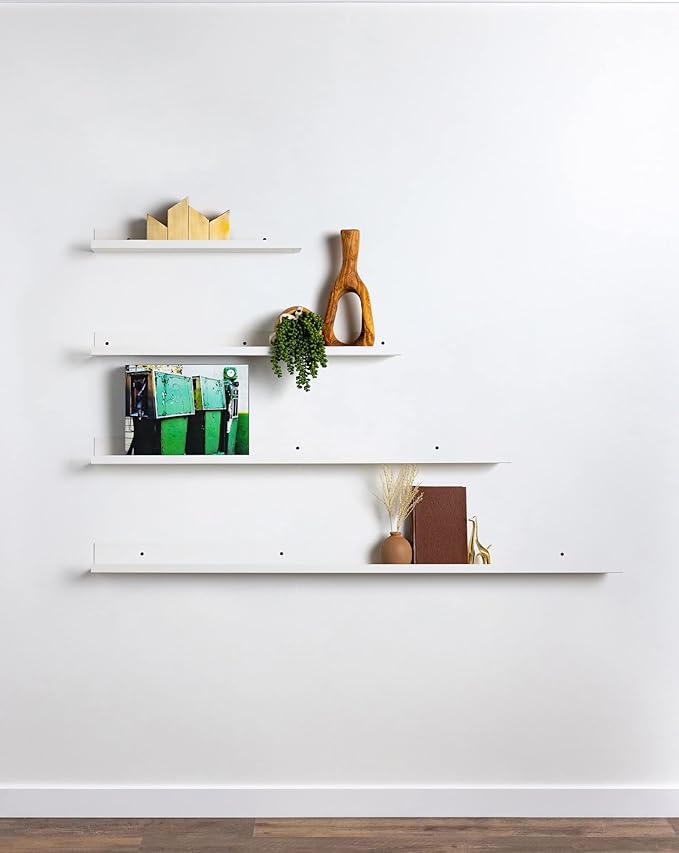 Infinite Design 36" Metal Floating Wall Shelf | Modern White Powder-Coated Steel Ledge, Made in USA | Wall-Mounted Shelf for Living Room, Kitchen, Bathroom, Bedroom or Office