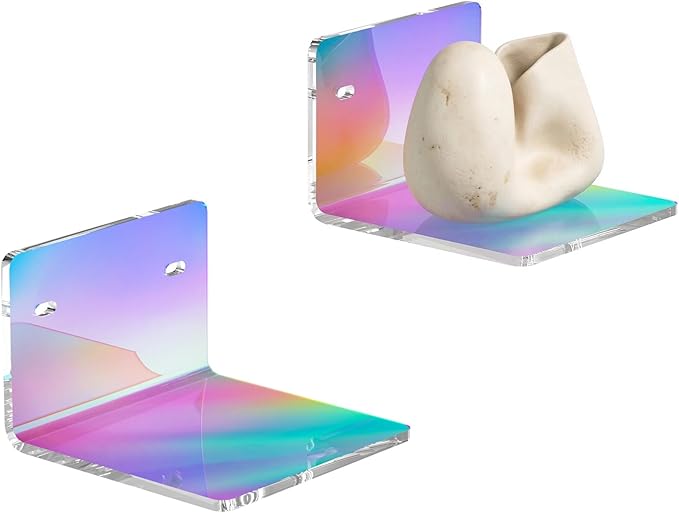 4 Inches Iridescent Small Wall Shelves, 4mm Thickness Acrylic Small Floating Shelf for Figures, Plants, Security Cameras, Speakers, Moisture-Proof, 2 Pack