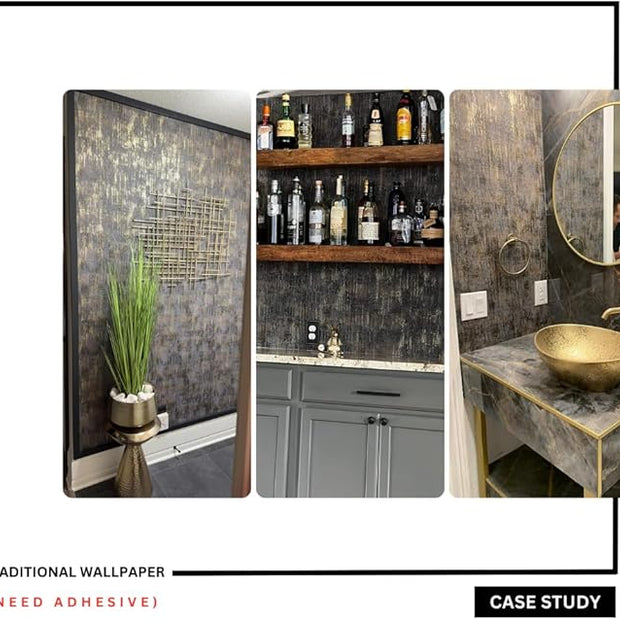 AM1NAH Distressed Wallpaper Industrial Texture Metallic Traditional Wall Paper, 20.8" X 393.0"