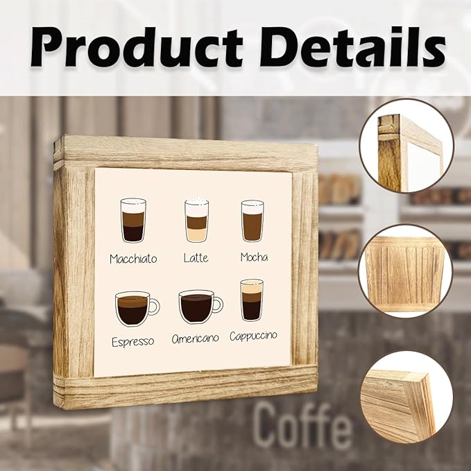 Coffee Bar Decor Sign Rustic Vintage Hanging Wall Art Decor Signs Handmade Wooden Coffees Plaque Coffee Sign for Bar Farmhouse Station Home Kitchen Office Ideal Gift for Coffees Lovers 5.9x5.9 inches